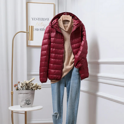 Lightweight Puffer Jacket Women's Hooded Zip-Up Sports Jacket