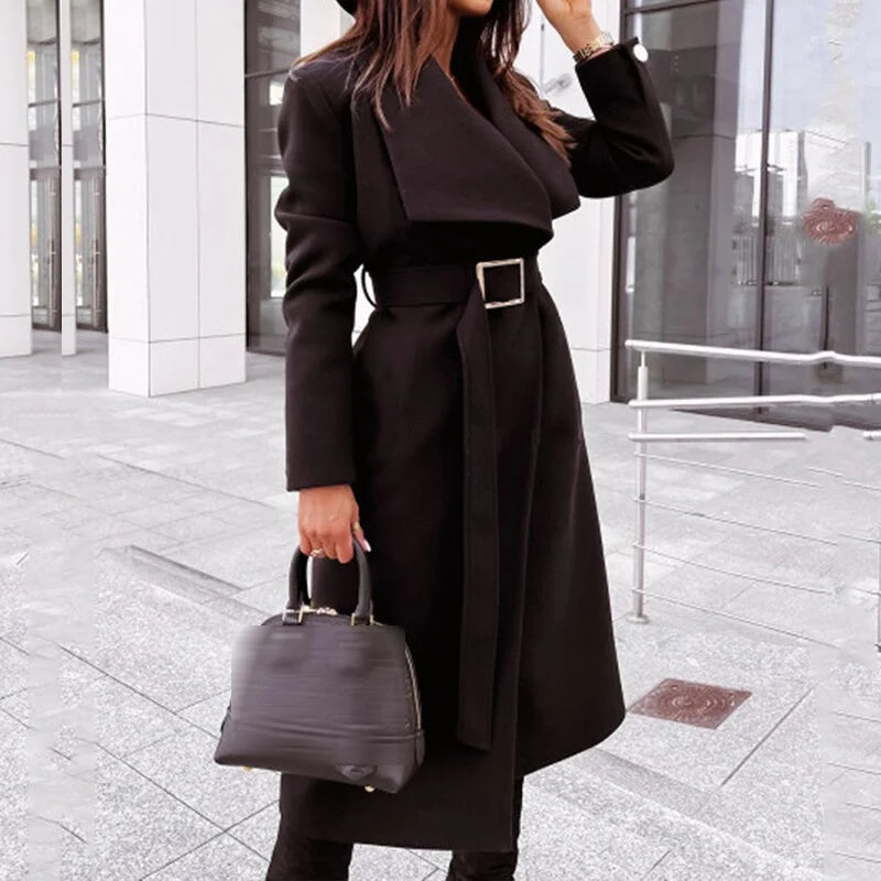 Tailored Women's Coat Elegant Lapel Belt