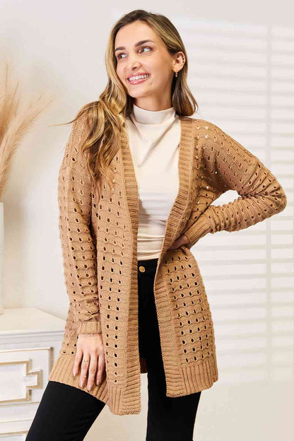 Fashionable Cardigan Open Front Ribbed Texture
