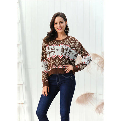 Patterned Wool Sweater Relaxed Fit Ribbed Trim