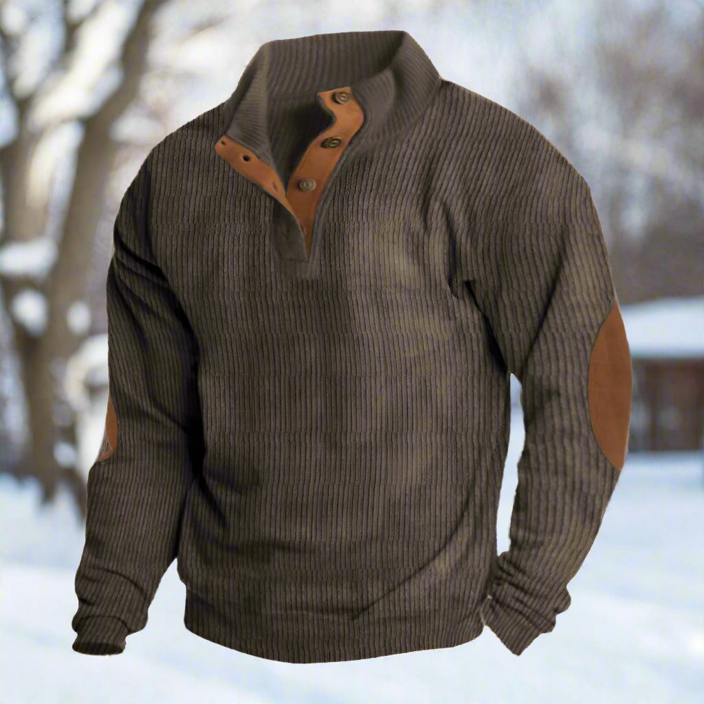 Stylish stand-up collar sweater with a suede effect