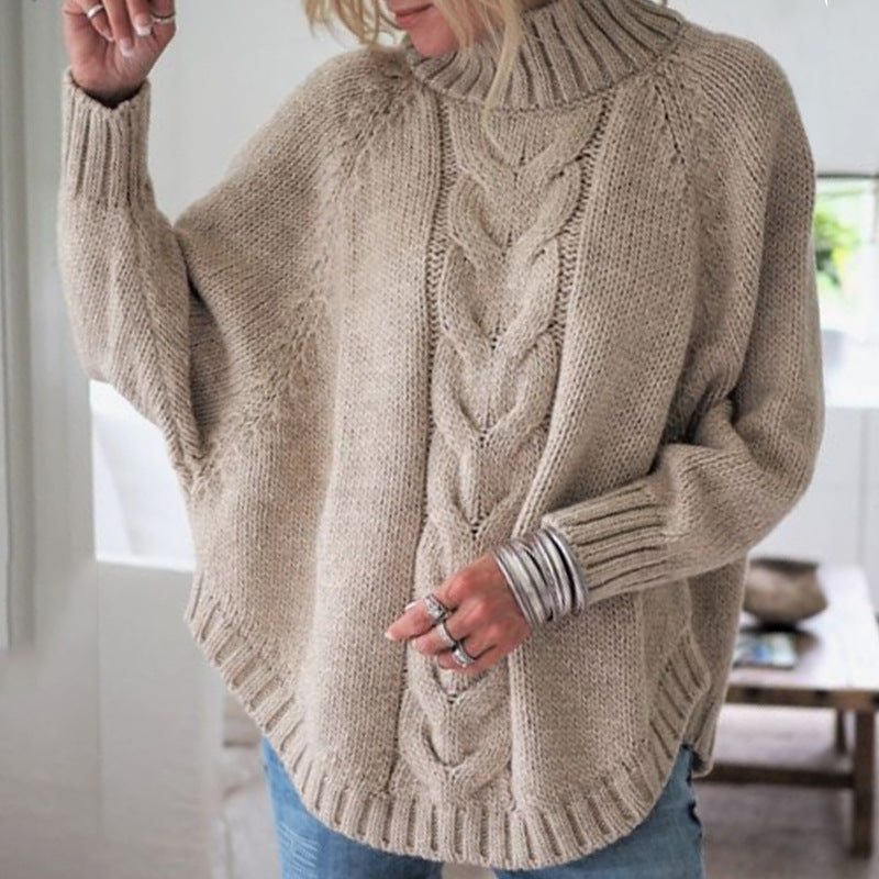 Women's Chunky Knit High-Neck Cable Sweater