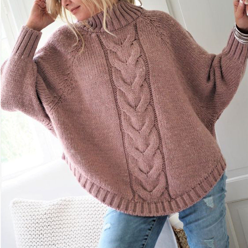 Women's Chunky Knit High-Neck Cable Sweater