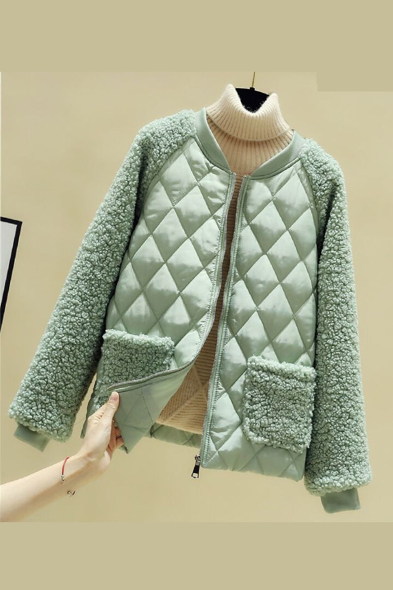 Women's Quilted Jacket Teddy Fleece Warm and Practical