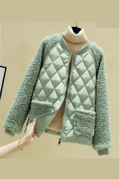 Women's Quilted Jacket Teddy Fleece Warm and Practical