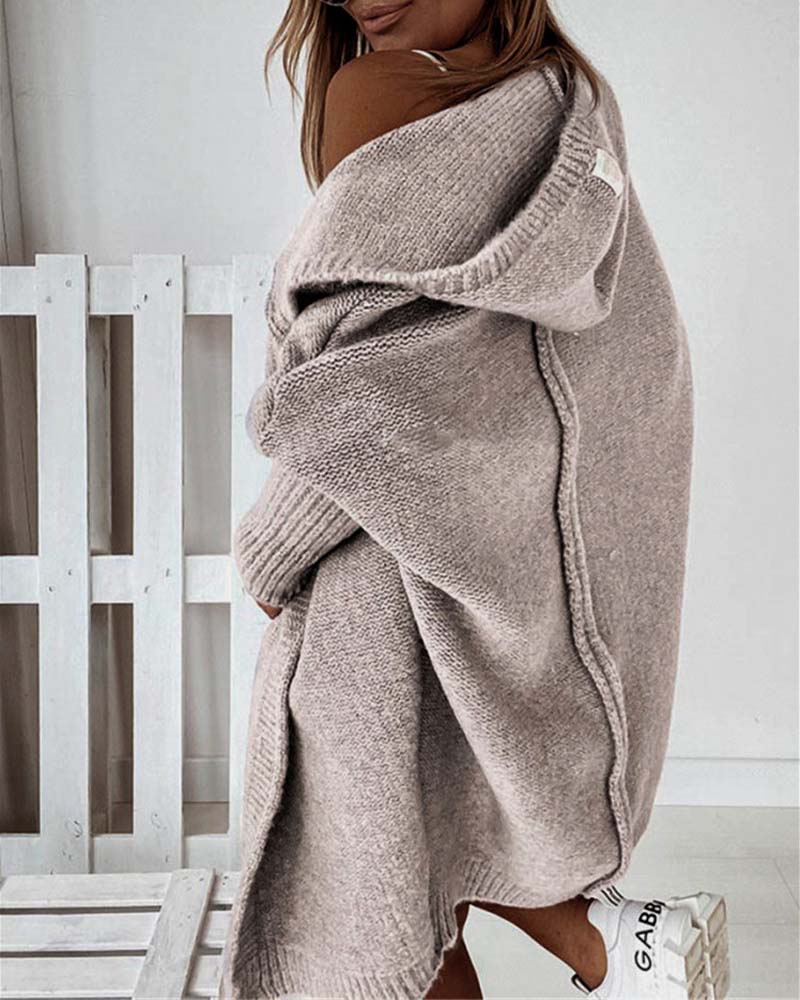 Stylische Strickjacke Fledermaus Kapuze Einfarbig - IdealeKleiden