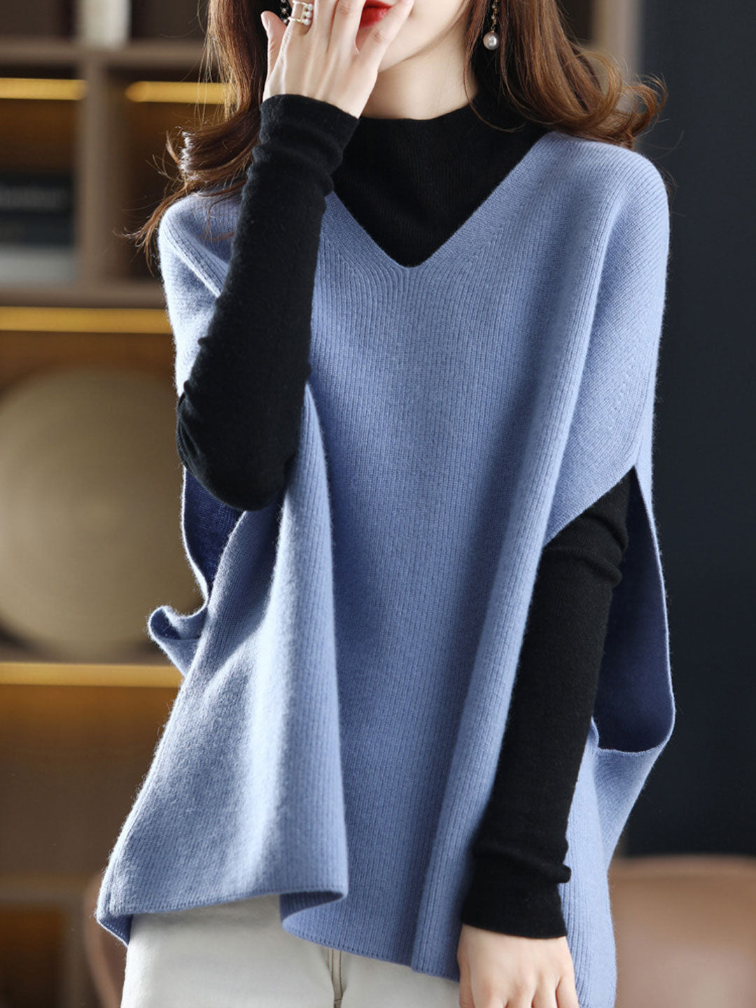 Women's V-Neck Knit Sweater Solid Color