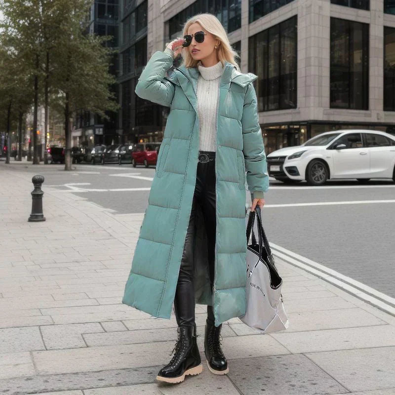 Women's Long Winter Down Coat - Warm & Comfortable Hooded