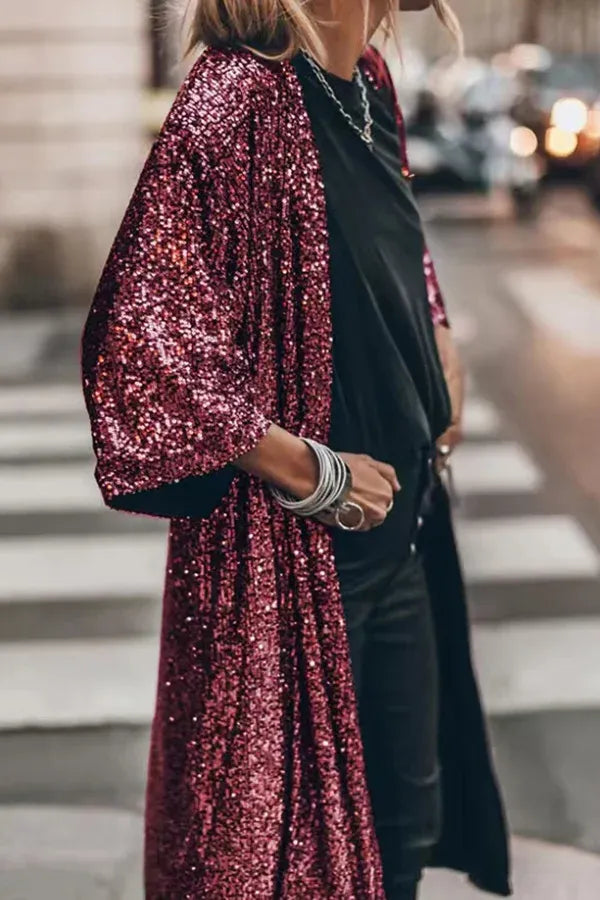 Glamour Kimono Sequin Evening Gown