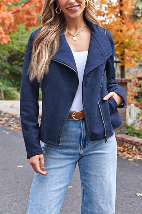 Faux Suede Motorcycle Style Leather Jacket