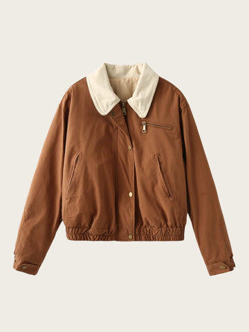 Comfortable Bomber Jacket Cord Collar Zipper