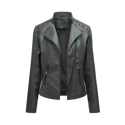 Elegant Women's Leather Jacket Slim Fit Short Length
