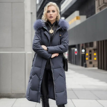 Women's Long Down Coat with Collar, Warm, Elegant