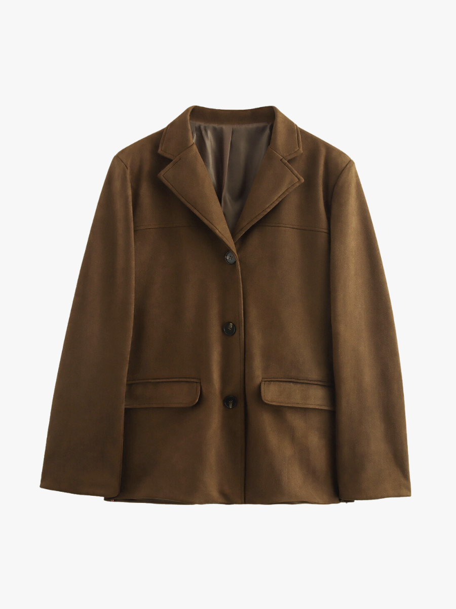 Elegant brown faux leather blazer
