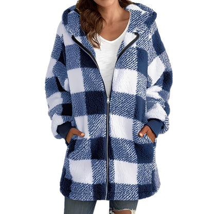 Fashionable Women's Hoodie Plaid Pattern