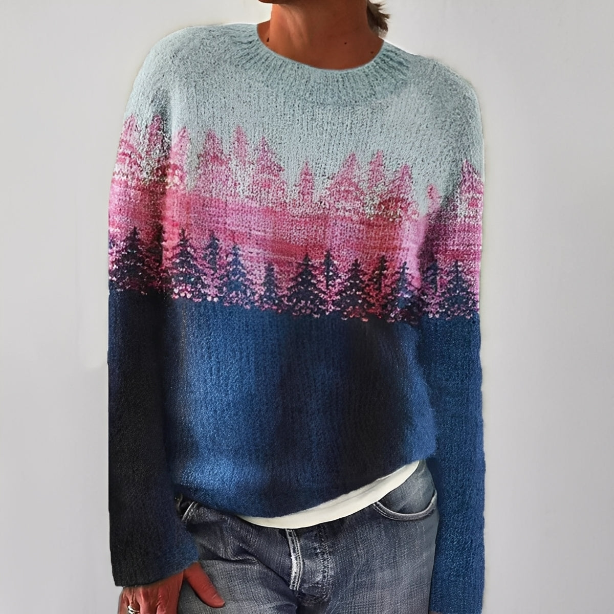 Klassischer Damenpullover mit Muster → Eleganter Damenpullover mit Blumenmuster