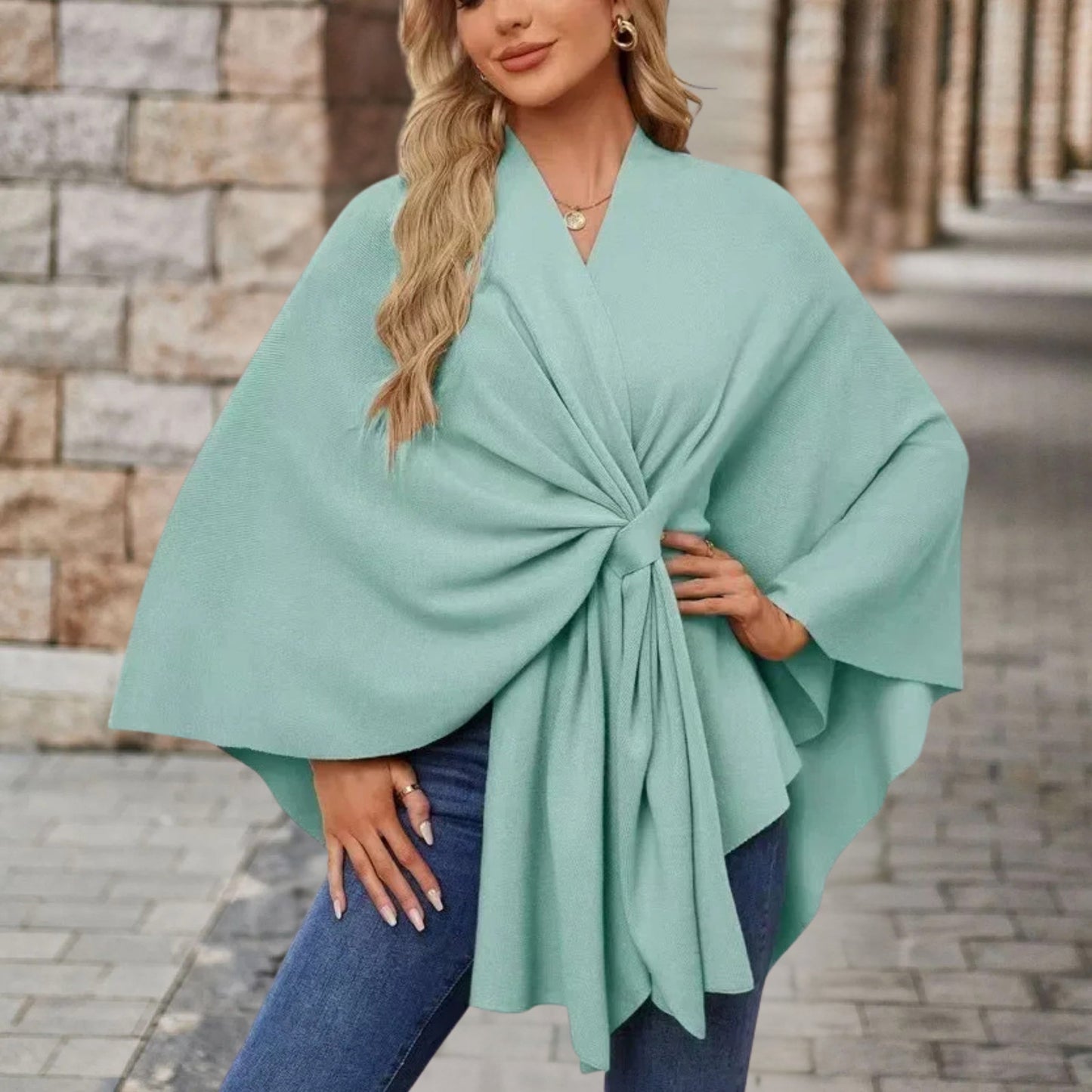 Women's top with cape effect and front knot