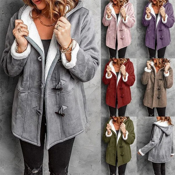 Winterjacke Damen Warm Kapuzenjacke Knöpfe - IdealeKleiden