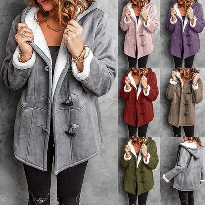 Winterjacke Damen Warm Kapuzenjacke Knöpfe - IdealeKleiden