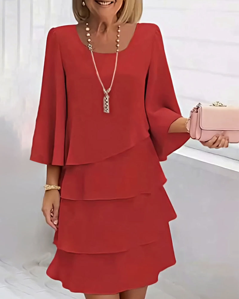 Elegant Women's Dress Solid Three-Quarter Sleeve
