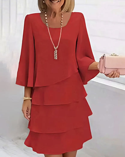 Elegant Women's Dress Solid Three-Quarter Sleeve