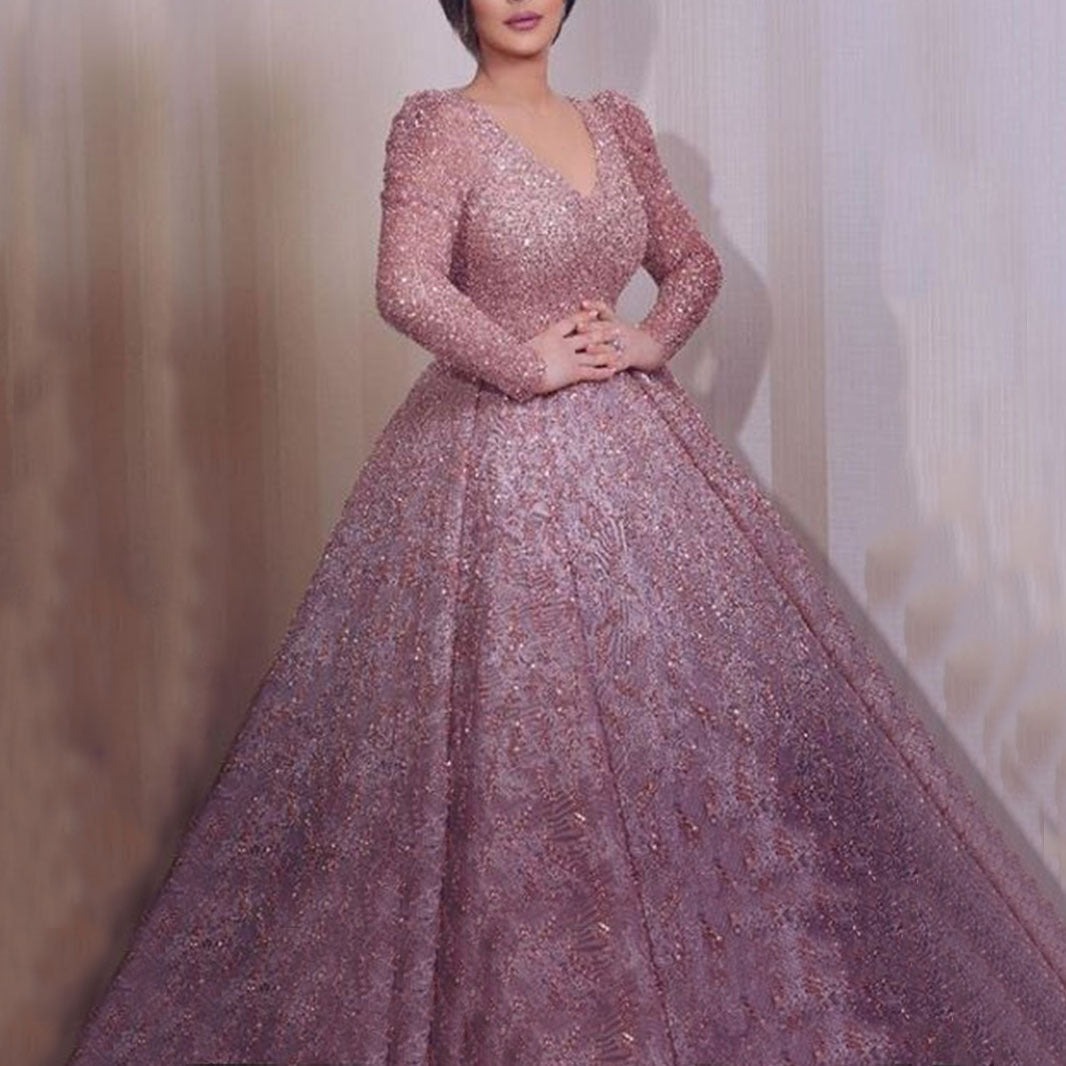 Elegant sequined A-line evening dress