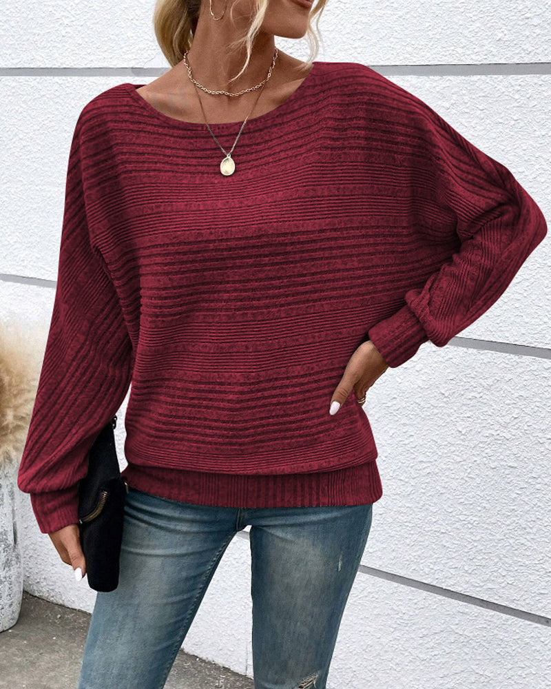 Fashionable Long-Sleeve T-Shirt Round Neck Striped Pattern