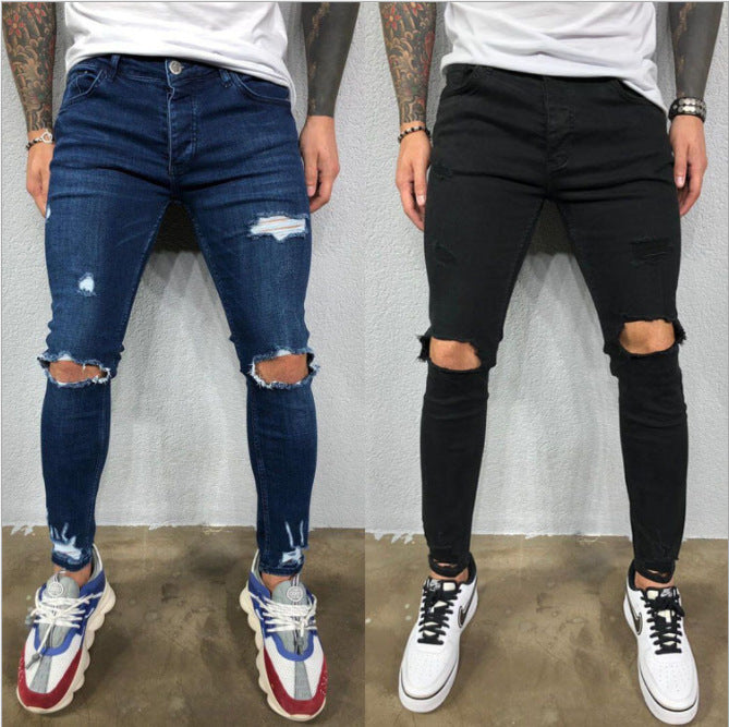Herren Jeans Slim Fit Ripped Design Trendy Hose - IdealeKleiden