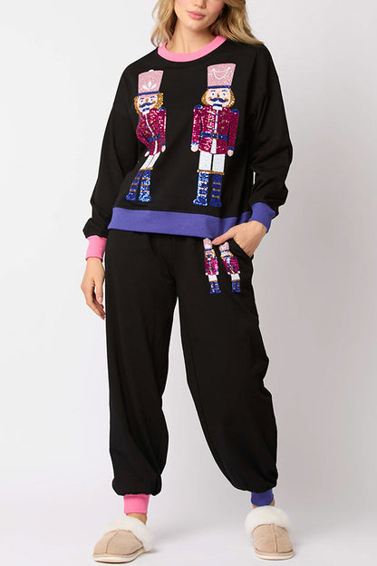 Santa Claus Sequin Set: Sweatshirt and Loose Joggers