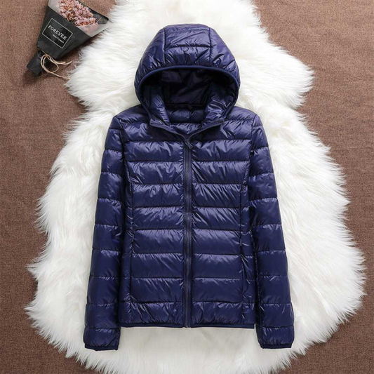 Marineblaue Winterjacke Mit Kapuze - IdealeKleiden