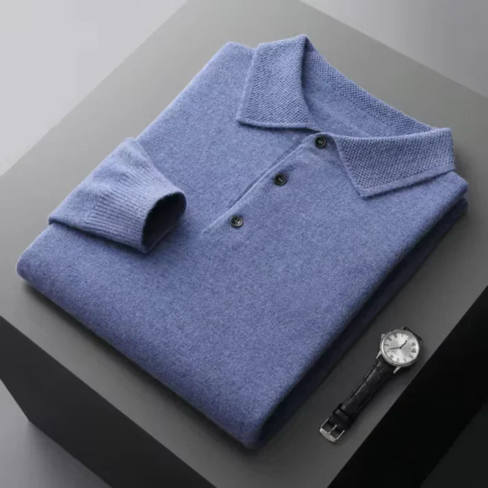 Merino Polo Pullover Rippbündchen Warm