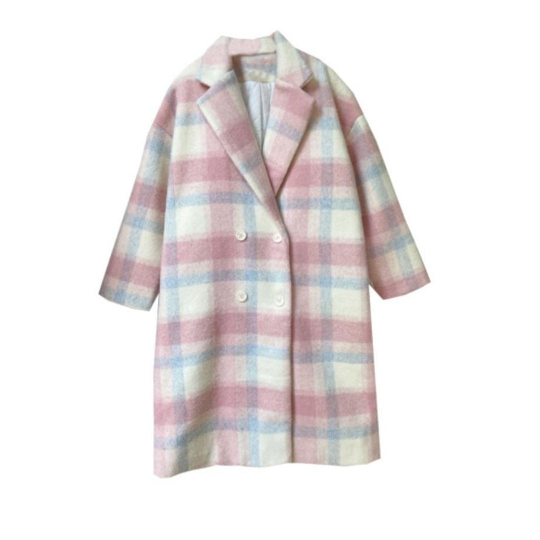 Pastel Plaid Wool Coat for Women