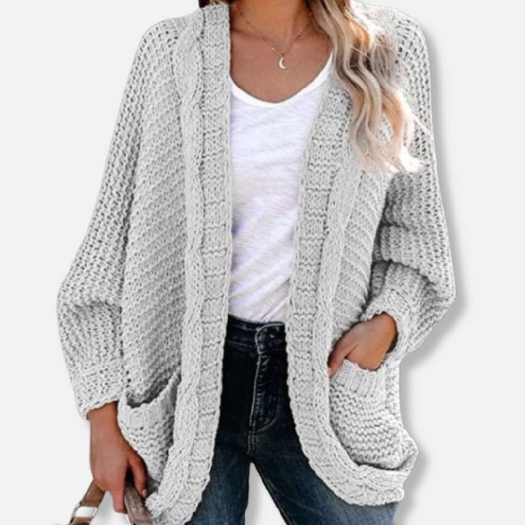 Oversized Ribbed Wool Cardigan with Front Pockets