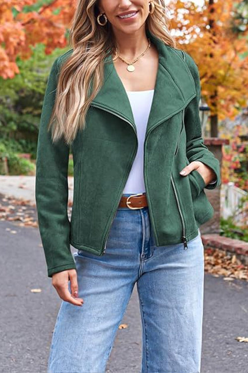 Faux Suede Motorcycle Style Leather Jacket