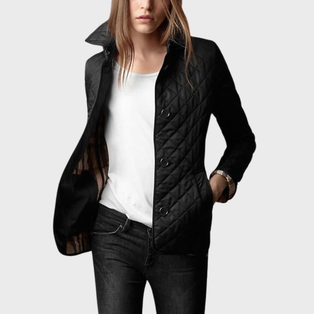 Stylish Quilted Jacket With Turn-Down Collar