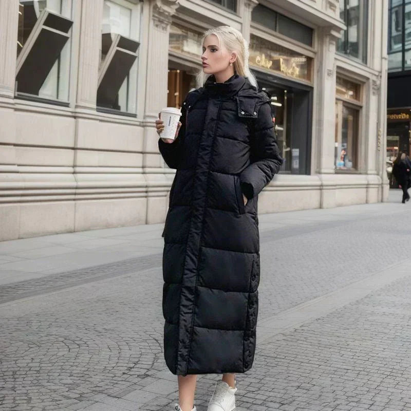 Women's Long Winter Down Coat - Warm & Comfortable Hooded