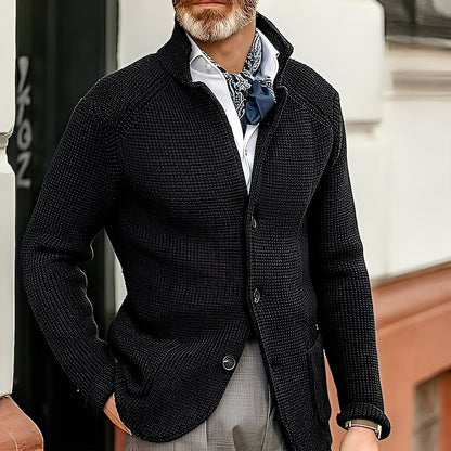 Stylish men's cardigan with stand-up collar