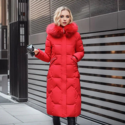 Women's Long Winter Parka Hood Fur Trim
