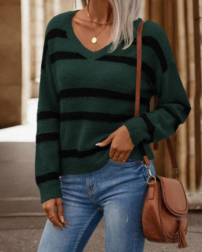 Women's Sweater Drop Shoulder Stripe Design
