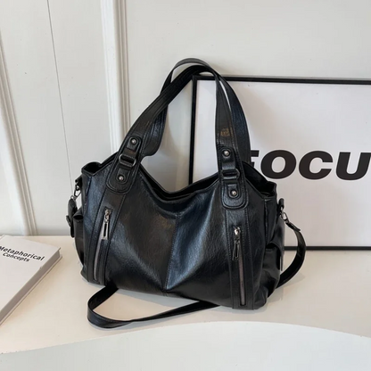 Elegant Ladies' Handbag Black Leather With Zipper