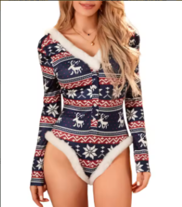 Christmas Bodysuit: Sexy Floral Jumpsuit Shorts