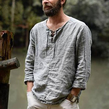 Men's Linen Shirt Summer Elegant Lace-up Front