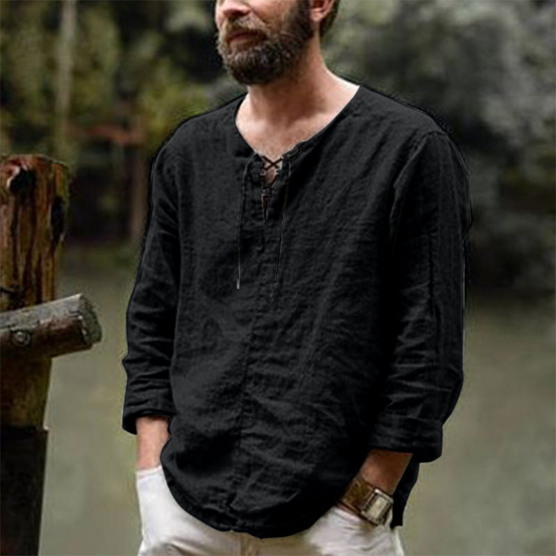 Men's Linen Shirt Summer Elegant Lace-up Front