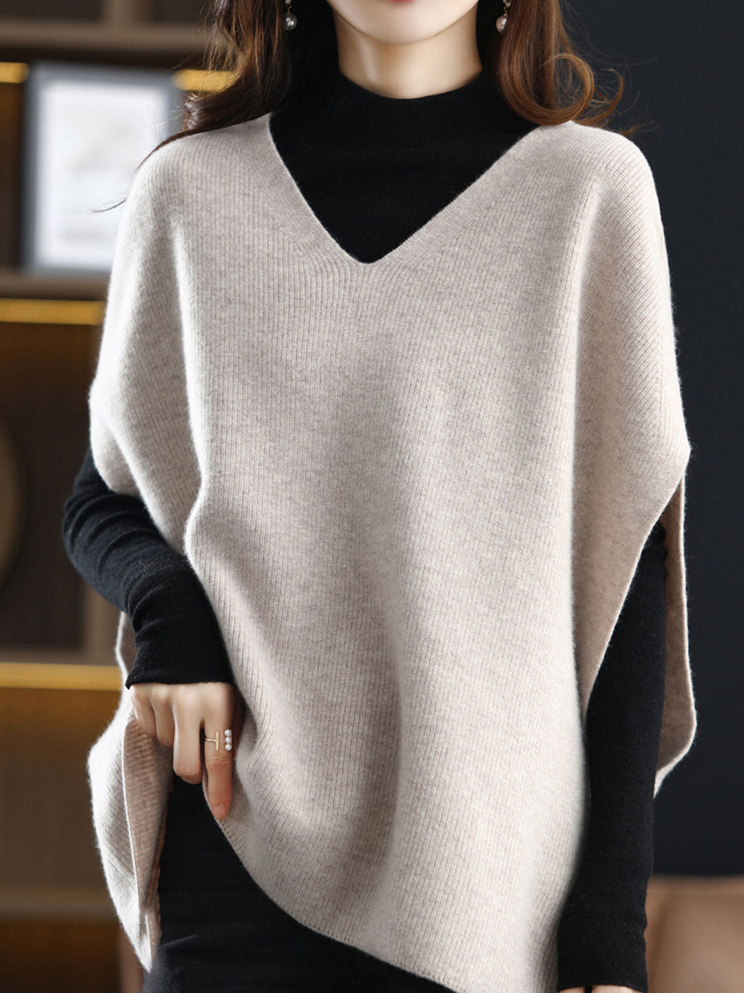Women's V-Neck Knit Sweater Solid Color