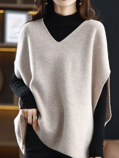 Women's V-Neck Knit Sweater Solid Color