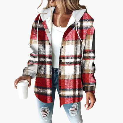 Karierte Winterjacke Kapuze Herbststil - IdealeKleiden