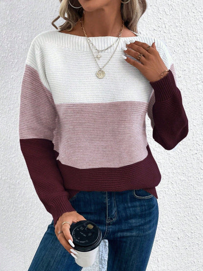Modischer Damenpullover 3-Farb-Streifen Design