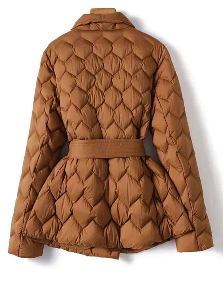 Damen Pufferjacke Mittellänge Gürtel Elegant - IdealeKleiden