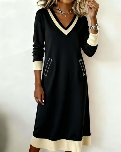 Elegant Long-Sleeved V-Neck Dress