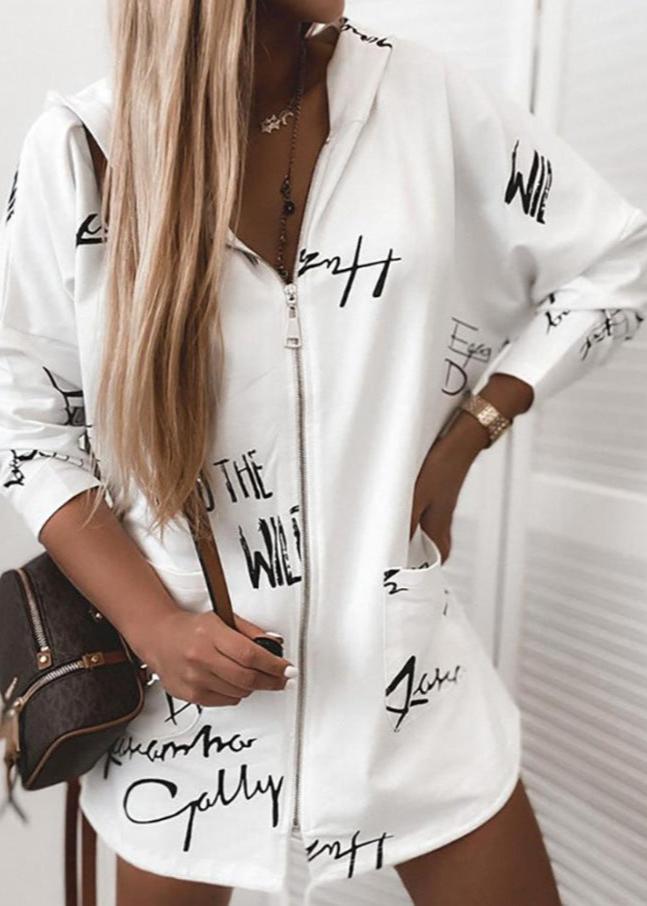 Stylische Hoodie Jacke mit Letter Print Reißverschluss - IdealeKleiden